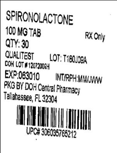 This Is The Label For Spironolactone Tablets 100 mg (Spironolactone 100mg(qualitest))